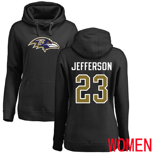 Baltimore Ravens Black Women Tony Jefferson Name and Number Logo NFL Football #23 Pullover Hoodie Sweatshirt->nfl t-shirts->Sports Accessory